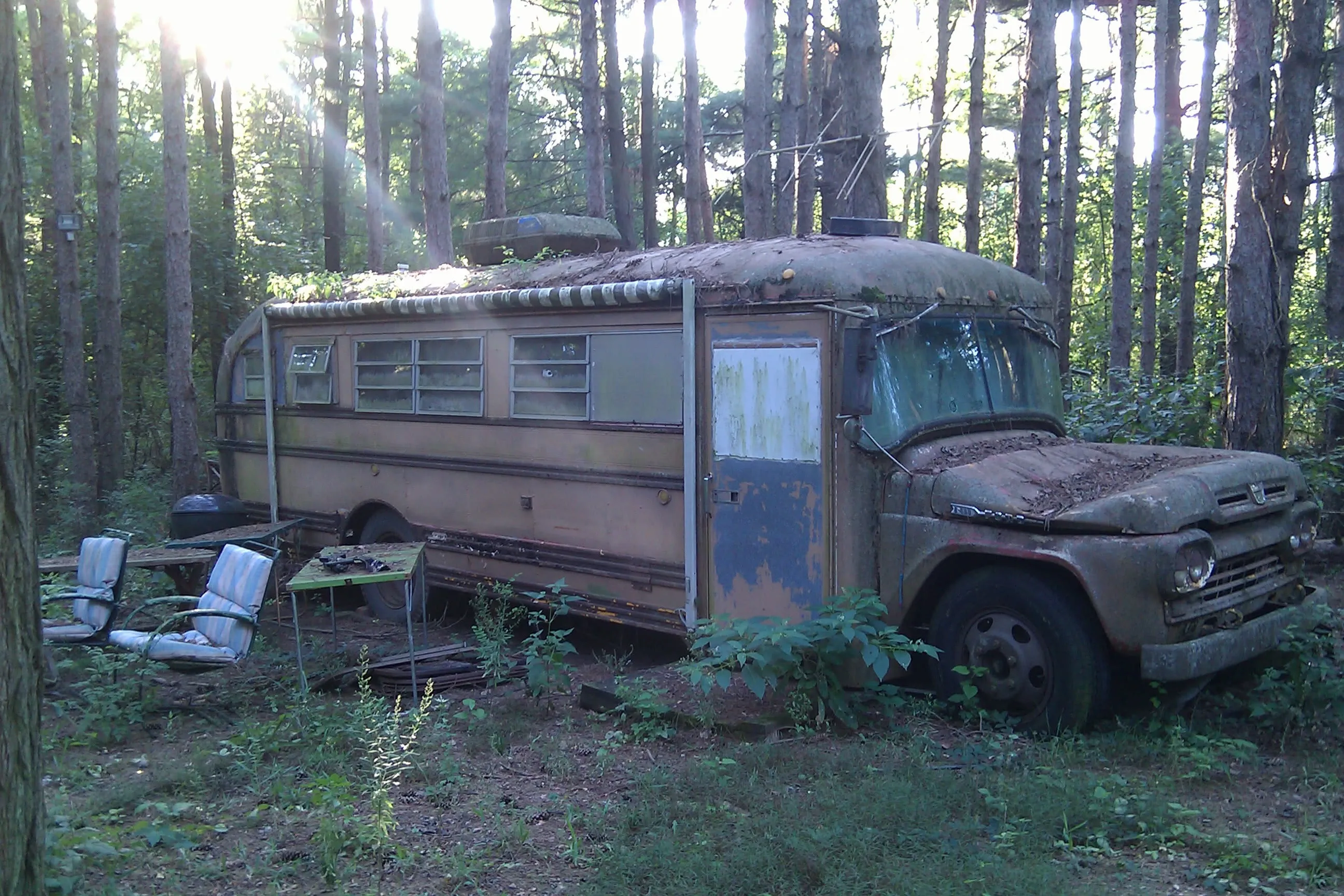 an abandoned school bus that was formerly a domicile